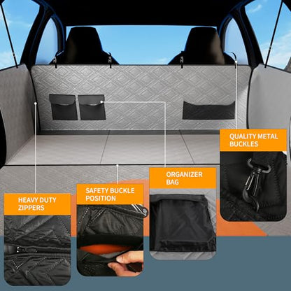 SugarFox Dog Car Seat Cover for Back Seat - Upgraded PU Leather Dog Hammock, 400lbs Hard Bottom Backseat Pet Cover, Waterproof Anti-Scratch + Pet Safety Belt (GRAY-60“x20”) - color: 01-GRAY, size: XL