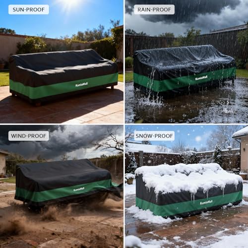 2-Seater Patio Sofa Cover Waterproof ，Heavy Duty Outdoor Couch Cover，Patio Furniture Cover for Sofa with Air Vent and Handles,58" Wx 28" Dx 35" H，Black & Green