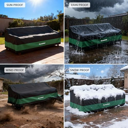 Waterproof Outdoor Sofa Cover, 2-Seater Heavy Duty Patio Loveseat Covers, 62" W x 38" D x 35" H, All-Weather Protective Furniture Cover Black & Green