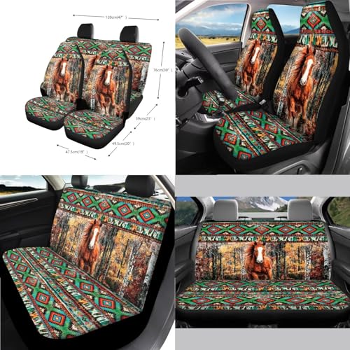 Wanyint 14 Pack Car Accessories, Auto Seat Cover Steering Wheel Seatbelt Strap Pad Trash Can Armrest Pad Cup Holders Rearview Mirror Handbrake Cover Set, Aztec Horse Camo Hunting Forest - color: Aztec Horse Camo Hunting Forest