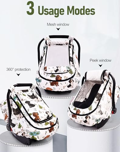 Waterproof Baby Car Seat Cover，YVMVDV Patented Cold Weather Carseat Cover for Babies,Infant Car Seat Cover Canopy for Boy Girls, Keeps Babies Warm and Cozy (Cute Dog) - color: Colorful Dog