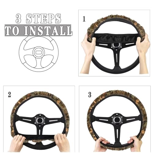 Camo Car Steering Wheel Cover 15 Inches for Men Universal Steering Wheel Covers with Elastic Edge Washable Non Slip Car Accessories Gift for Friends - color: Branch Camo