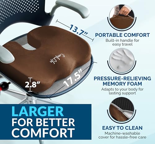 ComfiLife Premium Gel & Memory Foam Seat Cushion – Doctor Recommended Office Chair Cushion, Car Seat Cushion – Chair Cushions for Back & Sciatica Pain Relief – Seat Cushions for Office & Desk (Black) - color: Brown, size: Large