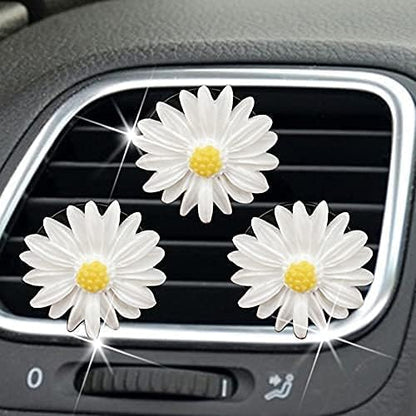 3 Pcs White Cute Daisies Car Clip, Flowers Car Charm Air Vent Accessories Cute Automotive Interior Trim Decorations Gift for Girls & Women Car Interior Accessories,Automotive Air Fresheners