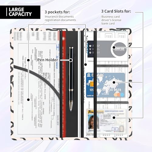 Leather Car Registration and Insurance Card Holder, Cute Car Accessories Vehicle Glove Box Car Organizer for Documents, Cards, License Cute Beige Black Bow - color: Cute Beige Black Bow