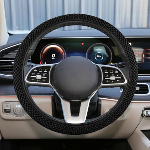 Elastic Stretch Steering Wheel Cover, 15" Breathable Microfiber Ice Silk Steering Wheel Protector, Universal Anti-Slip Car Warm in Winter&Cool in Summer Accessories for Men Women (Black) - color: Black