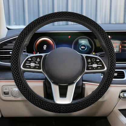 Elastic Stretch Steering Wheel Cover, 15" Breathable Microfiber Ice Silk Steering Wheel Protector, Universal Anti-Slip Car Warm in Winter&Cool in Summer Accessories for Men Women (Black) - color: Black