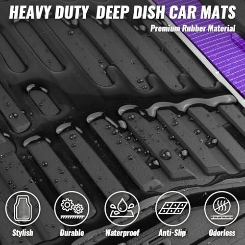 CAR PASS Heavy Rubber Car Floor Mats, Deep Waterproof Car Floor Mats All Weather, Aluminum Film Universal Trim to Fit for Cars SUV Trucks Sedans, Anti-Slip, Black Purple Metallic - color: Black Purple
