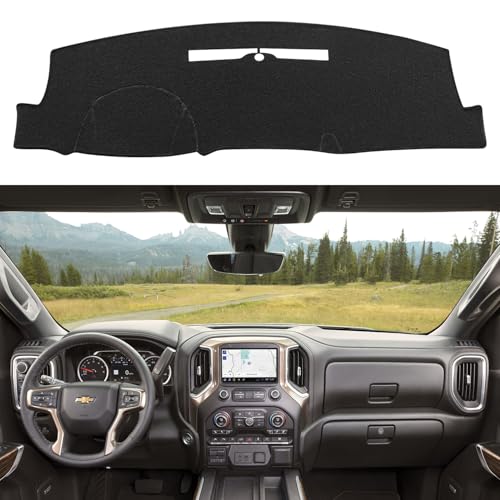 Dashboard Dash Cover Mat for Chevy Chevrolet Silverado 2014 2015 2016 2017 2018 Polyester Custom Fit Silverado Dash Cover Black Trim (Silverado 2014-2018, Black) - size: Chevy Silverado 2014-2018
