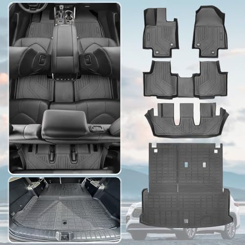 All-Weather TPE Floor Mats & Cargo Mat Full Set for 2024-2026 Toyota Grand Highlander (7 & 8 Seat Models | Hybrid Compatible) - 5-PC Complete Interior Protection with Backrest Covers - size: For Toyota Grand Highlander 5pcs
