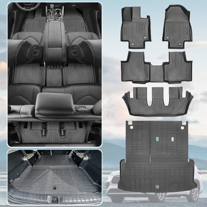 All-Weather TPE Floor Mats & Cargo Mat Full Set for 2024-2026 Toyota Grand Highlander (7 & 8 Seat Models | Hybrid Compatible) - 5-PC Complete Interior Protection with Backrest Covers - size: For Toyota Grand Highlander 5pcs