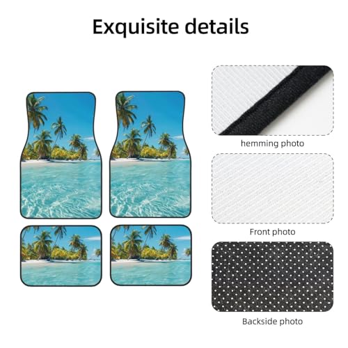 Universal Fit Car Floor Mats, Tropical Beach Islands Summer Ocean Palm Tree Picture Set of 4pcs Car Carpet Fit for SUV, Vans, Sedans, Trucks - color: Tropical Beach Islands