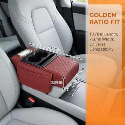 Car Center Console Armrest Pillow, 5-in-1 Armrest Box Cover with Cup Phone Holder & Storage Pocket Tissue Box, Multifunctional Auto Middle Console Arm Rest Protector, Universal Fit (Red) - color: Red