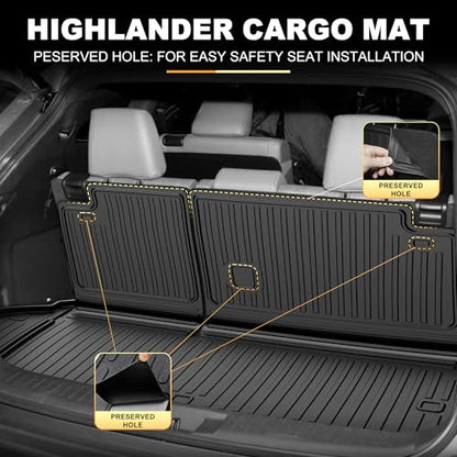 Floor Mats for Toyota Highlander 2020-2026 7 Seats - All Weather Floor Liners and Cargo Mat with Seatback Protector Highlander Accessories - style: 2020-2026 | for Toyota Highlander | Full Set