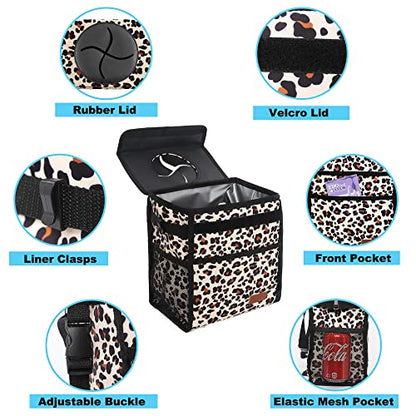 Femuar Leak Proof Car Trash Bag Large Capacity Waterproof Garbage Can with Lid for SUV Leopard Print - color: Leopard, size: 3 Gallons