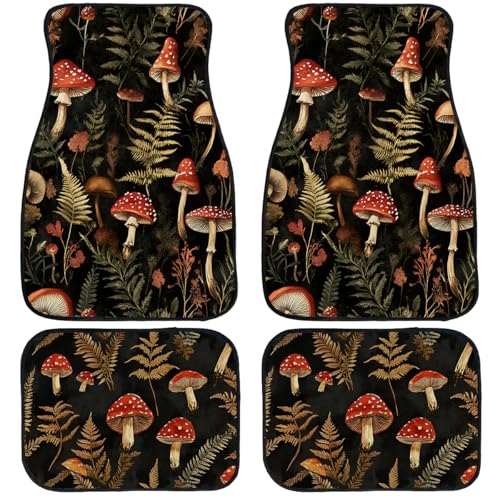 Mushroom Car Floor Mats Set of 4 Fern Dark Vintage Gothic Watercolor Carpet Front Rear Carpets Mat Non-Slip Auto Car Accessories Universal Fit for Car SUV Truck Van - color: Mushroom