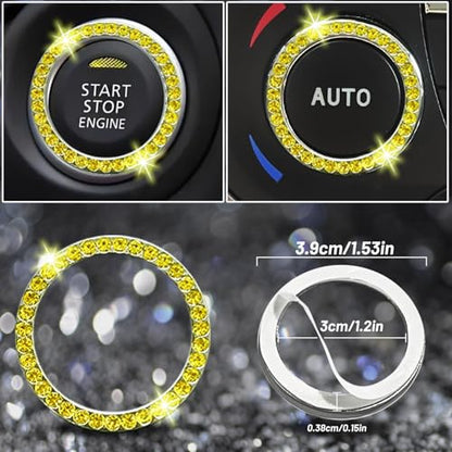 NBTEPEM 27 PCs Yellow Bling Car Accessories Set for Women, Steering Wheel Covers Universal Fit 15 Inch, Bling License Plate Frame, Bling Phone Holder, Bling Car Coasters (Yellow Diamond) - color: Yellow Diamond