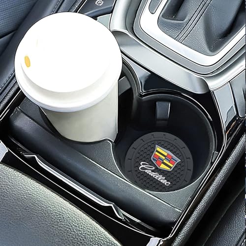 TACOMA Car Cup Coaster for Cadillac Recessed Silicone Cup Holder Coaster Interior Accessories 2.75in 2Pieces - color: Black-03