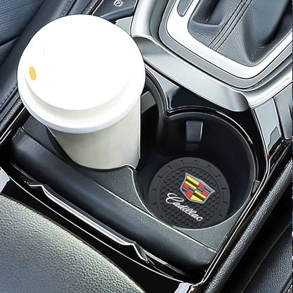 TACOMA Car Cup Coaster for Cadillac Recessed Silicone Cup Holder Coaster Interior Accessories 2.75in 2Pieces - color: Black-03