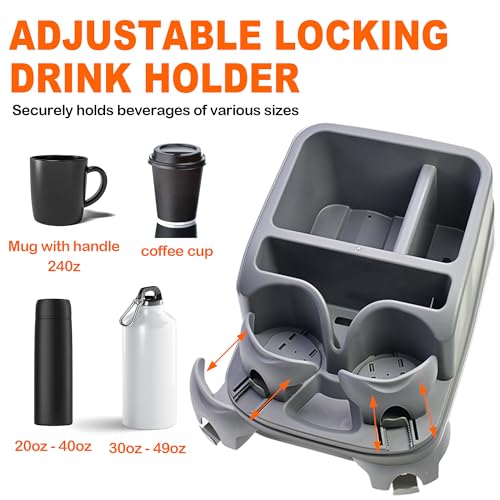 Universal Center Console Organizer for Truck Bench Seat & SUV, Truck Floor Console with Expandable Cup Holders, Fits Silverado Minivan, Stable Transmission Hump Storage Box for Car Backseat (Grey) - color: Grey