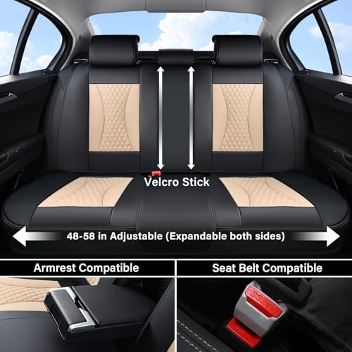 Coverado Waterproof Nappa Leather Car Seat Covers, Automotive Fullset Seat Covers, 5 Seat Car Seat Cushion & Seat Protector, Black&Beige Front and Rear Covers Universal Fit for Most Cars, SUVs, Trucks - color: Black&Beige, size: FullSet