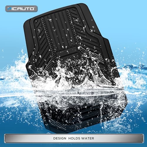 PIC AUTO Heavy Duty Rubber Floor Mats, Black Aluminum Film Car Mats Set, Front and Rear Car Mats with Anti-Slip Backing, All Weather Protection, Trim-to-Fit for Automotive SUV, Sedan, Van - color: Black