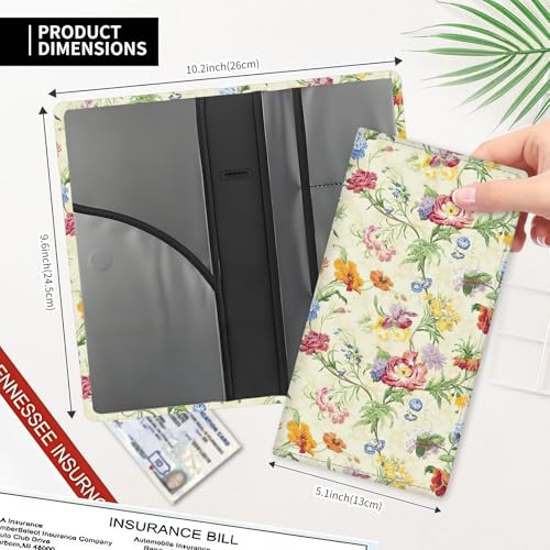 Leather Car Registration and Insurance Card Holder, Cute Car Accessories Vehicle Glove Box Car Organizer for Documents, Cards, License Retro Colorful Flowers - color: Retro Colorful Flowers