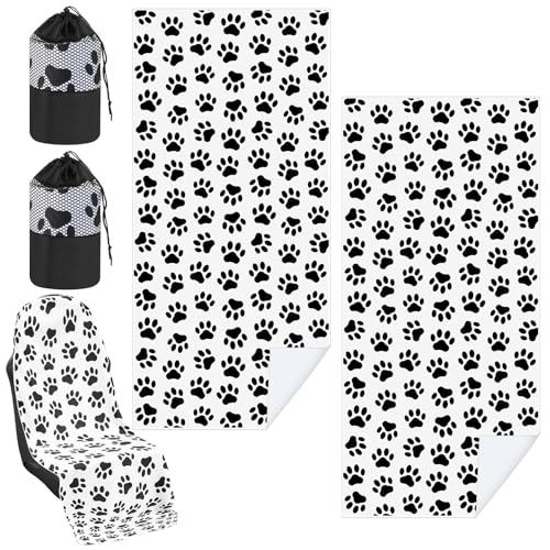 Hahafelt 2 Pack Car Seat Towel Covers with Storage Bag, 63 x 32 Inch Universal Non Slip Waterproof Sweat Protector for Car Truck, Gym Swimming Running, Machine Washable (Dog Footprints) - style: Dog Footprints