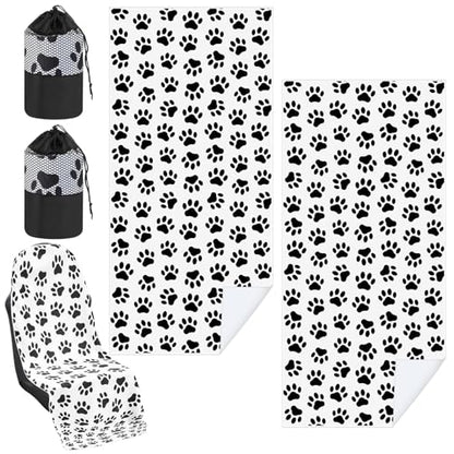 Hahafelt 2 Pack Car Seat Towel Covers with Storage Bag, 63 x 32 Inch Universal Non Slip Waterproof Sweat Protector for Car Truck, Gym Swimming Running, Machine Washable (Dog Footprints) - style: Dog Footprints