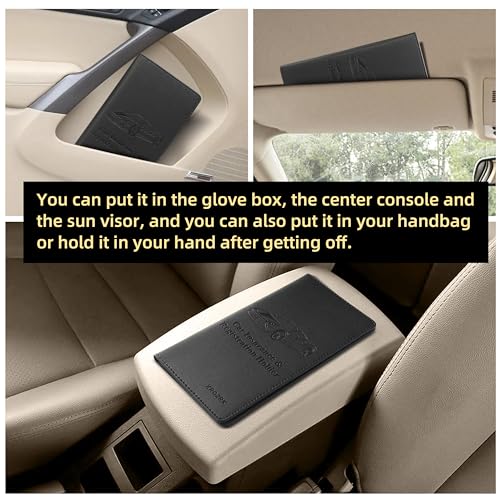 Premium Car Registration & Insurance Card Holder with Magnetic Closure & Clear Pockets, Glove Box Organizer for Documents, Driver's License (Black) - color: black