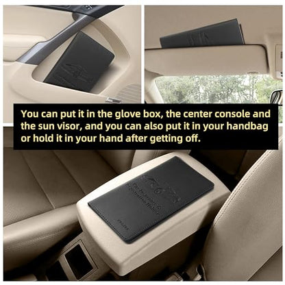 Premium Car Registration & Insurance Card Holder with Magnetic Closure & Clear Pockets, Glove Box Organizer for Documents, Driver's License (Black) - color: black