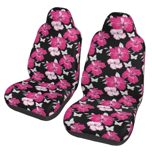 Pink Floral Car Seat Covers for Front Seats Set of 2 Pack Red Flower Tropical Front Seat Cover Easy Installation Bucket Seat Covers for Car Truck Van and SUV Hibiscus Seat Cushion - color: Floral Printed