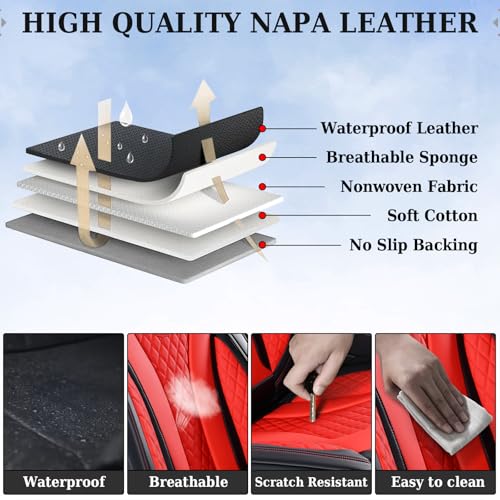 Coverado Car Seat Covers, Back Car Seat Cover, 3-Pieces Leather Seat Cover, Luxury Car Seat Cushion, Luxury Seat Cover Seat Protector Universal Most Cars Trucks SUV - color: Black/Red