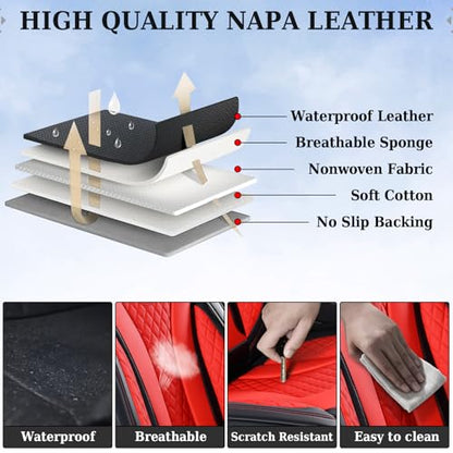 Coverado Car Seat Covers, Back Car Seat Cover, 3-Pieces Leather Seat Cover, Luxury Car Seat Cushion, Luxury Seat Cover Seat Protector Universal Most Cars Trucks SUV - color: Black/Red