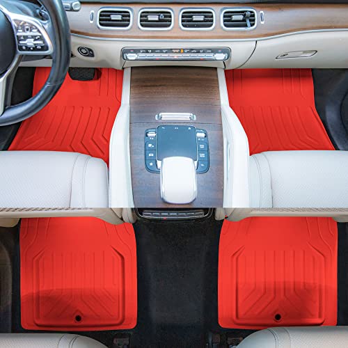 FH Group Faux Leather Deep Dish Car Floor Mats – Trim-to-Fit, Universal Fit Full Set Automotive Floor Mats for Cars, SUVs & Trucks, Durable All-Weather Interior Protection, Red - color: RED