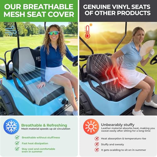 10L0L Golf Cart Seat Covers, Super Comfort Cooler Than Vinyl Seat Cover, Front and Rear Seat Cover for Yamaha EZGO Club Car, No Drilling Breathable Mesh Bench Seat Blanket, Machine Washable - color: Dark Gray + Black, style: Front Seat - For Yamaha & Club