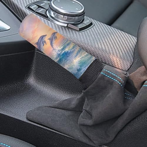 Car Handbrake Covers with Gear Shift Knob Cover, 2 Pcs/Set Dolphin Print Soft Anti-Slip Car Gear Shift Covers and Handbrake Cover Set, Universal Fits Auto Interior Accessories - color: Orange and Blue - Dolphin