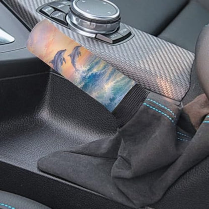 Car Handbrake Covers with Gear Shift Knob Cover, 2 Pcs/Set Dolphin Print Soft Anti-Slip Car Gear Shift Covers and Handbrake Cover Set, Universal Fits Auto Interior Accessories - color: Orange and Blue - Dolphin