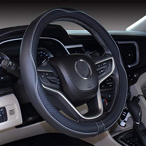 Mayco Bell Small Size Steering Wheel Cover Anti-Slip,Safety,Soft,Breathable,Durable,Full Surround,Comfortable Grip Microfiber Leather (14-14.25 inch,Black Gray) - color: Black Gray, size: 14''-14.25''