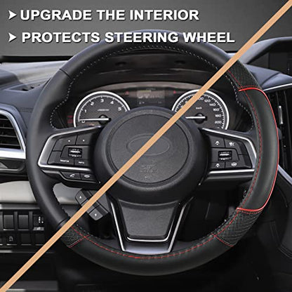 GIANT PANDA Customized Auto Steering Wheel Cover for Subaru Forester, Car Steering Wheel Cover for Subaru Outback and Crosstrek - Black+Red Trim - color: Black+Red Trim