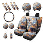 Wolf Printed 15 Pcs Car Interior Covers Set, Protective Car Seat Cover Set Front Rear Seat Covers Steering Wheel Cover Car Headrest Cover Seat Belt Covers Car Coaster - color: Brown-Wolf