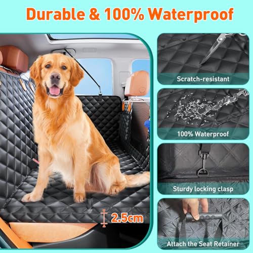 Dog Car Seat Cover for Back Seat with Hard Bottom, Ultra Thick Hard Bottom Waterproof Back Seat Extender for Dogs,Dog Hammock Dogs Bed for Cars, SUVs,Pet Seat Cover for Back Seat Holds 400lbs