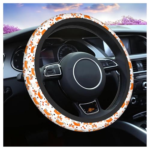 Swono Cute Dog Car Steering Wheel Cover Cartoon Dog Breed Welsh Corgi On A White Safe Driving Anti-Slip Steering Wheel Covers Steering Wheel Protection No Smell Universal 15 Inch - color: multi-064