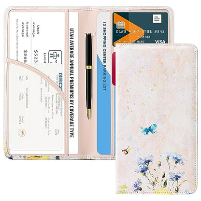 CoBak Car Registration and Insurance Holder - Vehicle Glove Box Car Organizer,Auto Truck Comparment Accessories Case with Magnetic Closure for Essential Document,Driver License,Cards - color: L-Oil Painting Pink