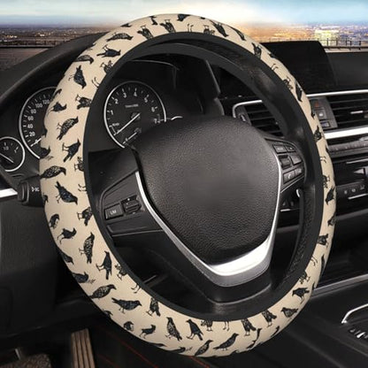 Goth Raven Elastic Steering Wheel Cover Non-Slip Breathable Steering Wheel Protector Fit Auto, SUVs, Truck - color: Goth Raven
