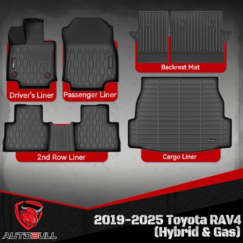 Floor Mats & Cargo Liner for Toyota RAV4 2019-2025 (Hybrid & Gas), Car Mats Full Set 6-Piece,All-Weather TPE Protection 1st,2nd Row Car Liners,Backrest Mat & Trunk Mat,Black - style: Toyota RAV4 2019-2025 (Hybrid & Gas)
