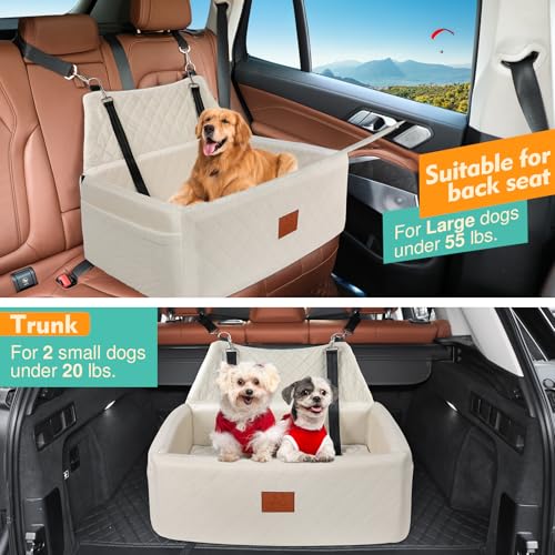 Dog Car Seat for Large Medium Dogs,Washable Pet Carseat Under 55 lbs or 2 Small Dogs,Dog Booster Seat Travel Bed with Thick Cushion,2 Safety Leashes - color: White