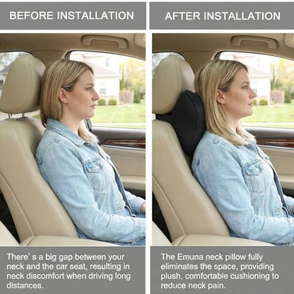 EMuna 2-Pack 100% Memory Foam Car Neck Pillow, Ergonomic Headrest Support with Adjustable Strap, Breathable Removable Washable Cover, 4.7 Inch Thick for Long Drives & Road Trip