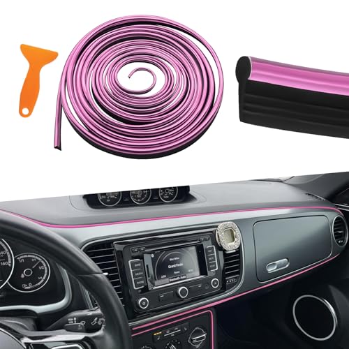 Car Interior Moulding Trim Strip, Car Mod, 33Ft/10M Auto Electroplating Decoration Filler Insert Strip, Dashboard Decorative DIY Flexible Garnish with Installing Tool for SUV RV (Pink) - color: Pink