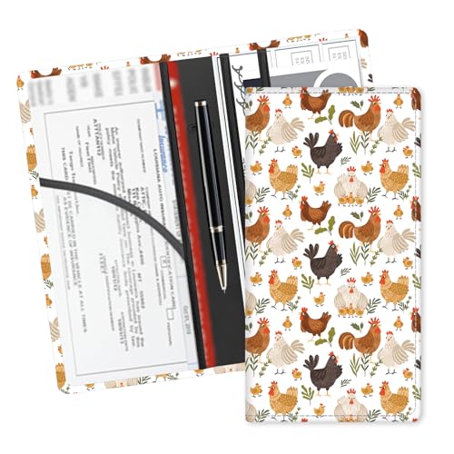 Leather Car Registration and Insurance Card Holder, Cute Car Accessories Vehicle Glove Box Car Organizer for Documents, Cards, License Boho Cute Chicken - color: Boho Cute Chicken